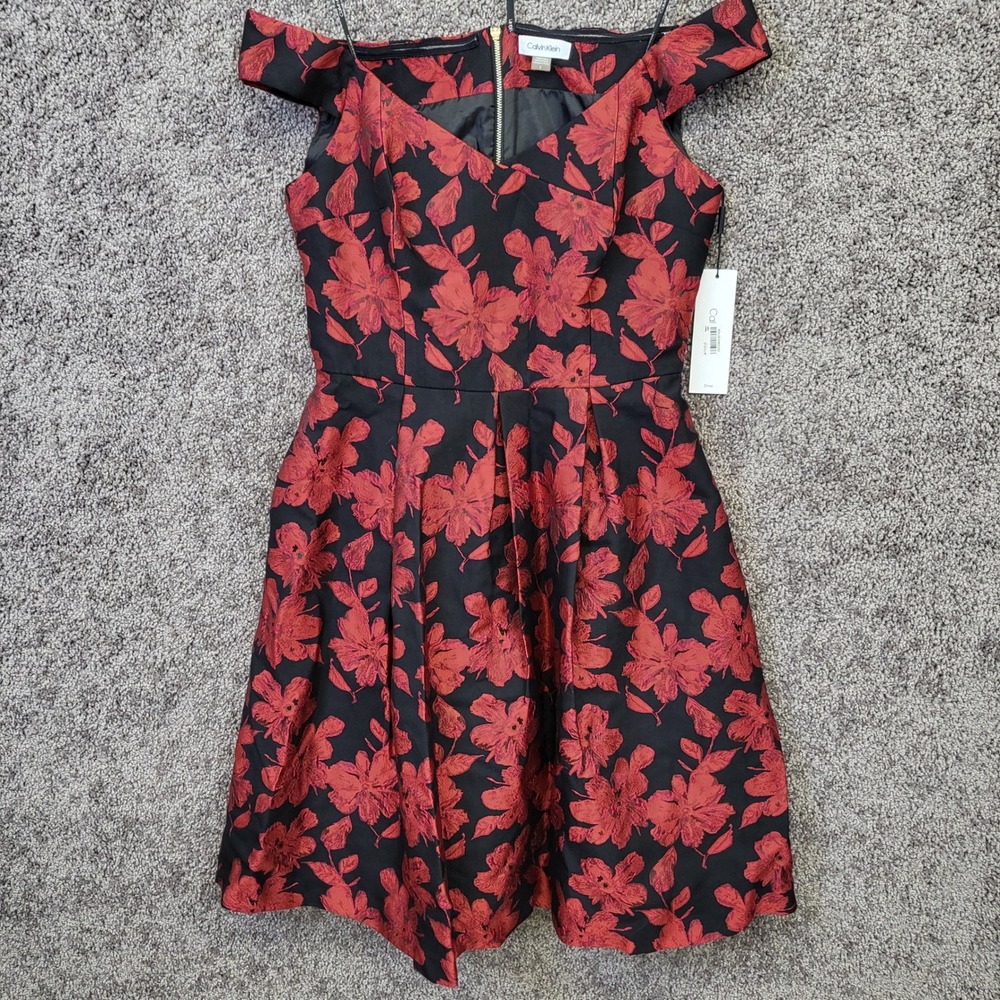 Calvin Klein Floral Brocade Off-Shoulder Fit & Flare Cocktail Dress Size 8 NWT